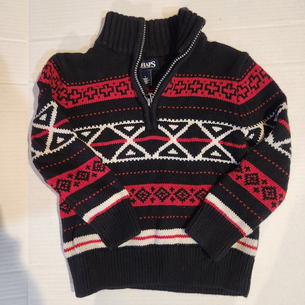 Chaps Boy's Fair Isle Sweater S Chunky 100% Cotton Black Red Preppy Holidays